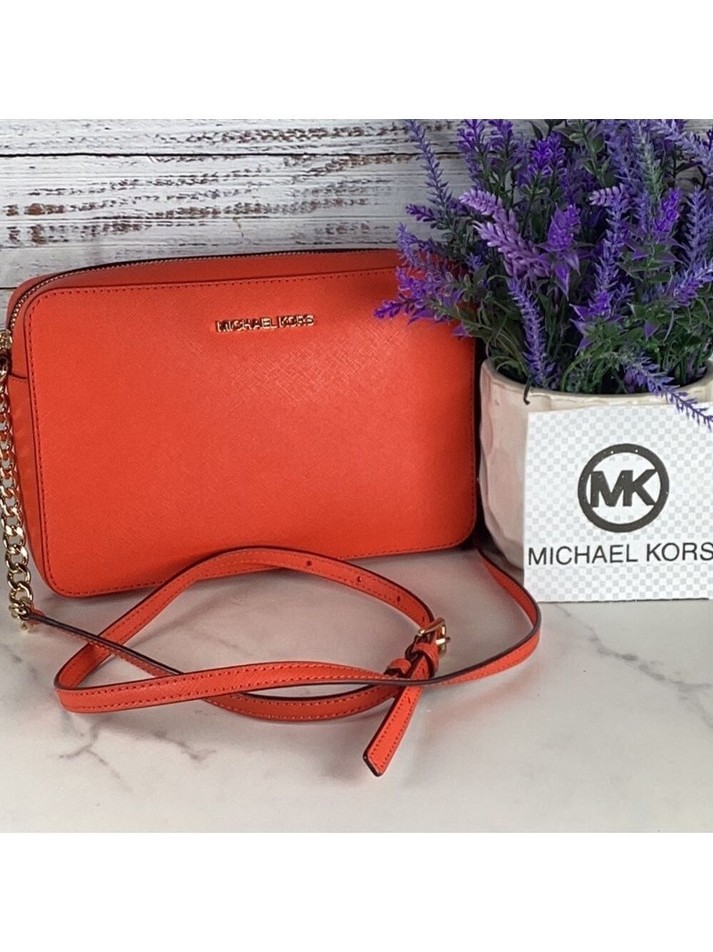 Michael Kors crossbody bag red orange summer small purse GUC‎